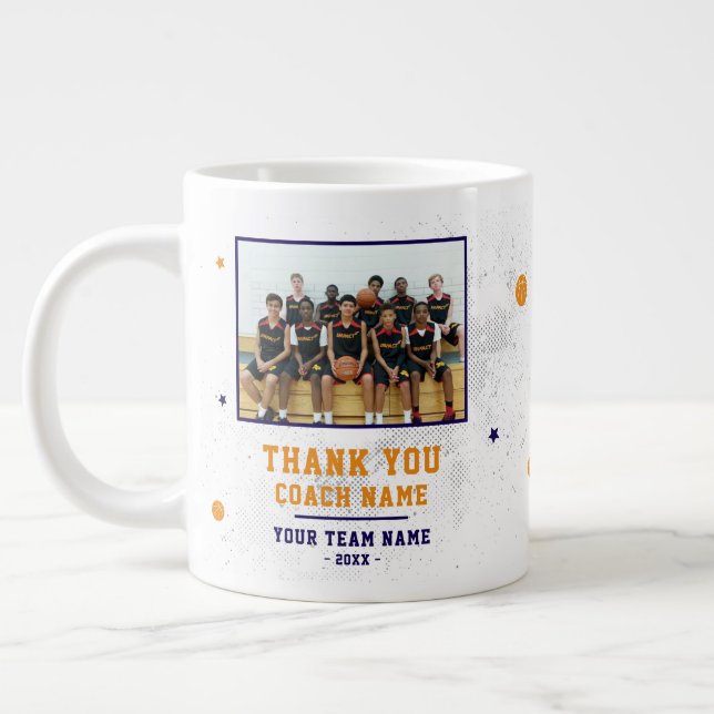 Blue Thank you Coach Team Name and Team Photo Giant Coffee Mug (Left)
