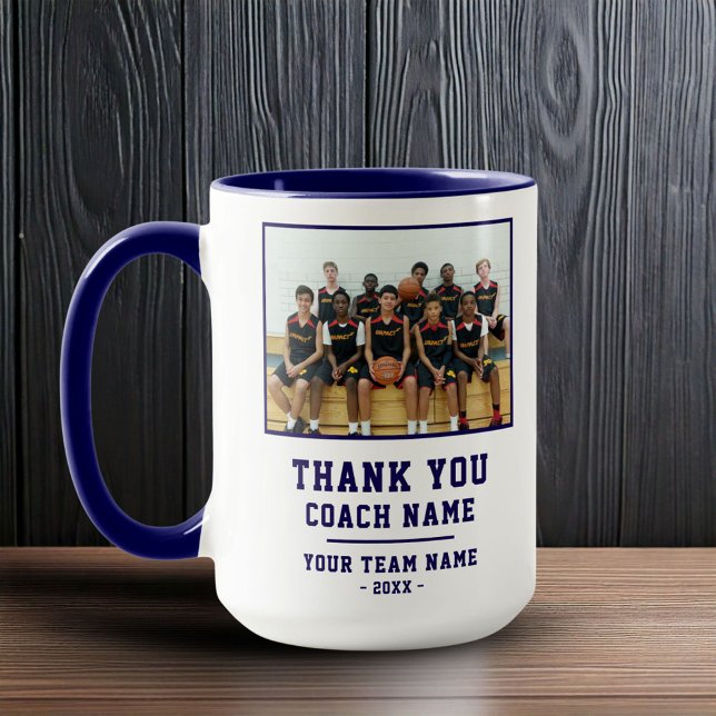 Blue Thank you Coach Team Name Photo Mug (Creator Uploaded)