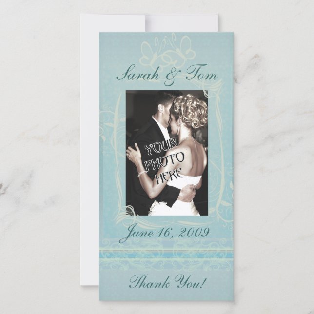 Blue Thank You Customized Photo Card (Front)