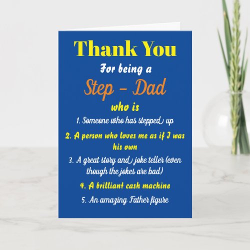 Blue Thank You For Being A Stepdad who is Quotes Card