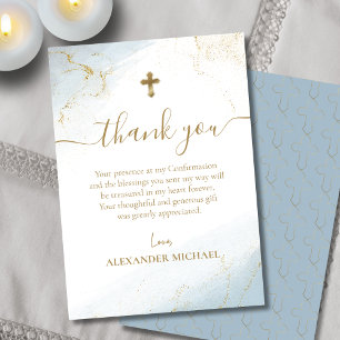 Blue Thank You Gold Cross Boy Confirmation Card