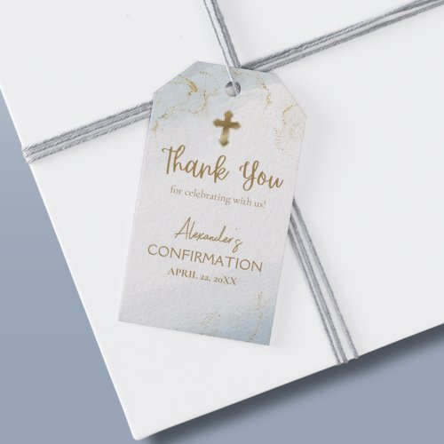 Blue Thank You Gold Cross Boy Confirmation