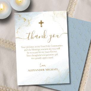 Blue Thank You Gold Cross Boy First Holy Communion