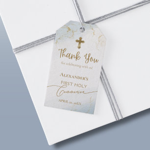 Blue Thank You Gold Cross Boy First Holy Communion Gift Tags