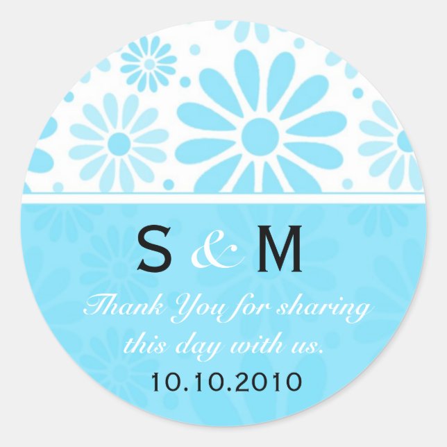 Blue Thank You Monogram Wedding Favor Labels (Front)