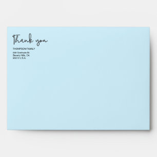 Blue Thank You script Family Name return address Envelope