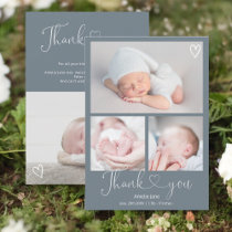 Blue thank you script heart 4 photos baby birth announcement