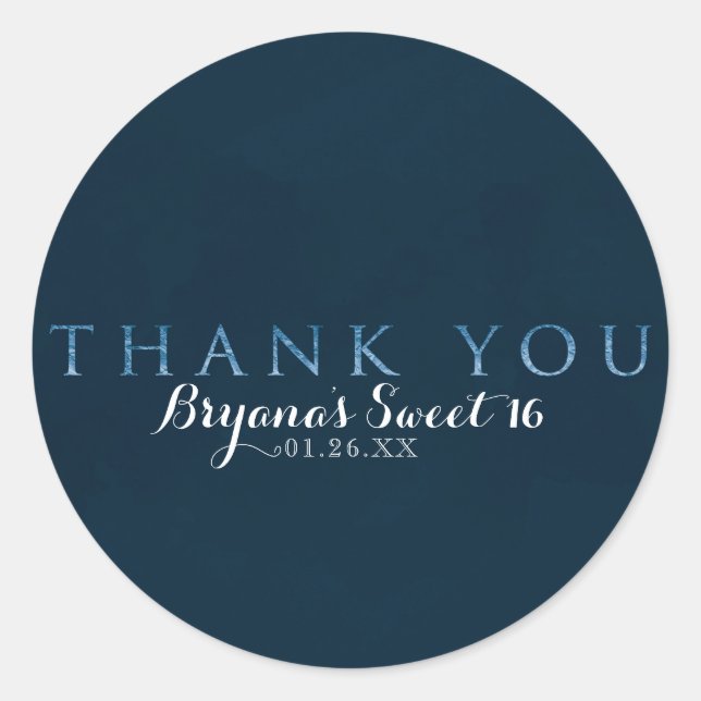 Blue THANK YOU Shiny Faux Foil Custom Party Favor Classic Round Sticker (Front)