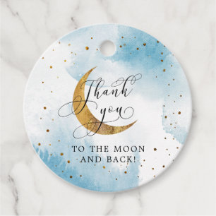 Blue Thank You To The Moon and Back Birthday Favor Tags
