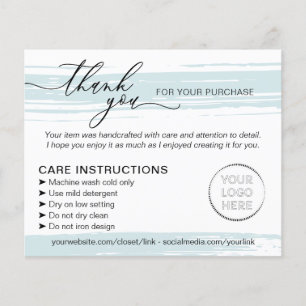 Blue Thank you Washing Care Instructions Advice Flyer