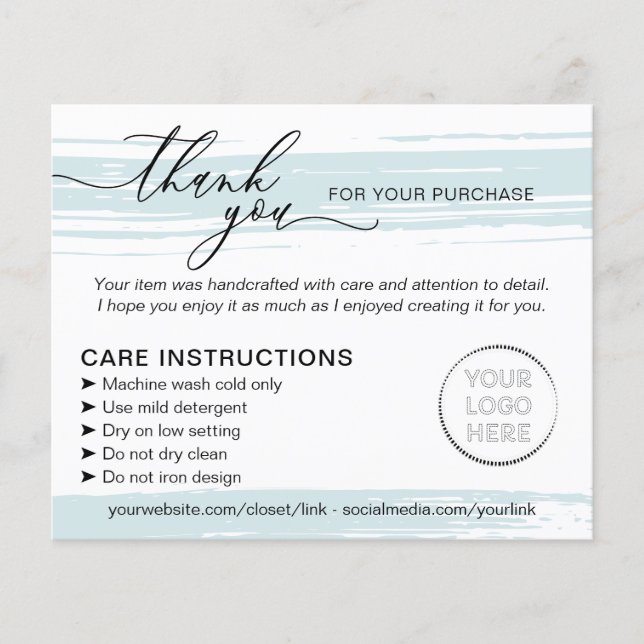 Blue Thank you Washing Care Instructions Advice Flyer (Front)