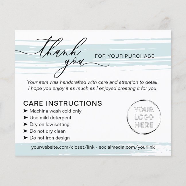 Blue Thank you Washing Care Instructions Advice Flyer