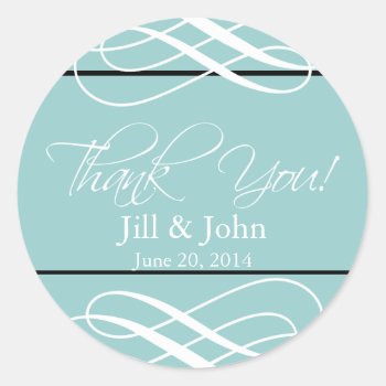 Blue Thank You Wedding Favour Label Stickers by epclarke at Zazzle