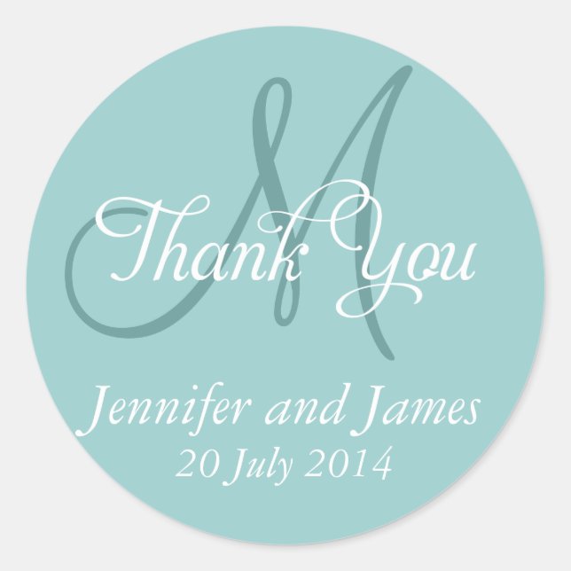 Blue Thank You Wedding Favour Stickers (Front)