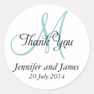 Blue Thank You Wedding Favour Stickers Monogram