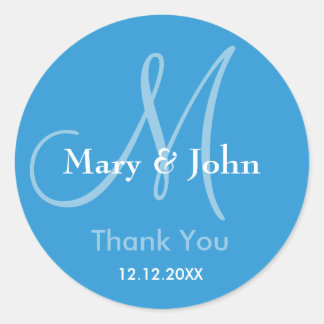 Blue Thank You Wedding Monogram Sticker
