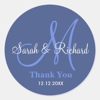 Blue Thank You Wedding Monogram Sticker