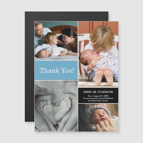 Blue Thank You Welcoming 2nd Baby Photo Collage Magnetic Invitation