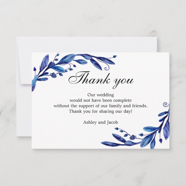 Blue thank you. Winter wedding note. Botanical You Card (Front)