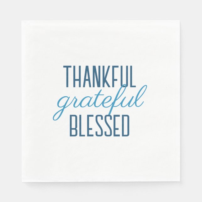 Blue Thankful Grateful Blessed Napkins (Front)