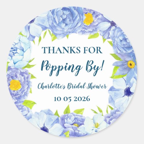 Blue Thanks for Popping By Bridal Shower Tag