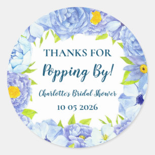Blue Thanks for Popping By Bridal Shower Tag