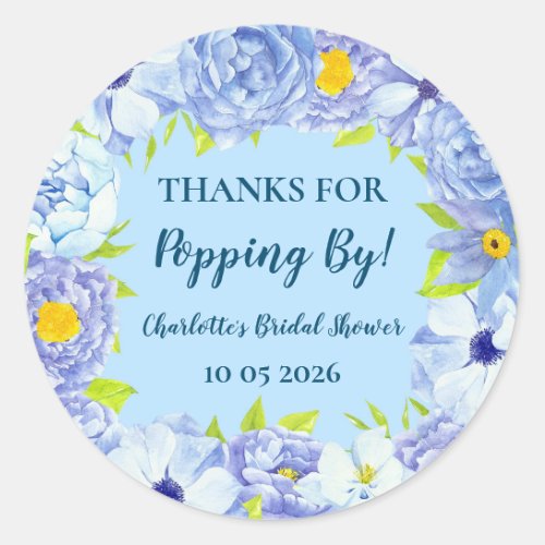 Blue Thanks for Popping By Bridal Shower Tag