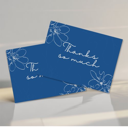 Blue "Thanks So Much" Hand-Drawn Wildflower Letterpress Thank You Card
