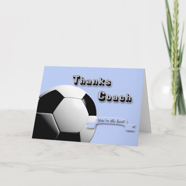 Blue Thanks Soccer Coach Thank You Card (Front)