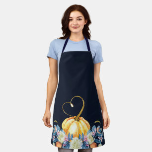 Blue Thanksgiving Pumpkin Floral Apron