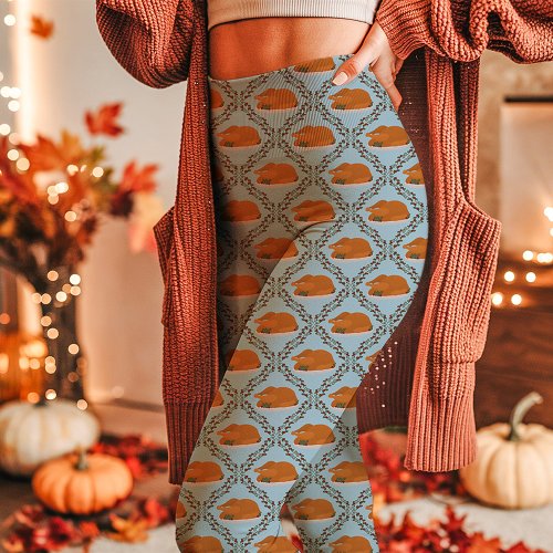 Blue Thanksgiving Turkey Holiday Pattern Leggings