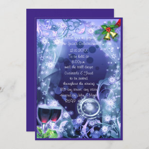 Blue The Clock Strikes 12 New Year's Party Invitation