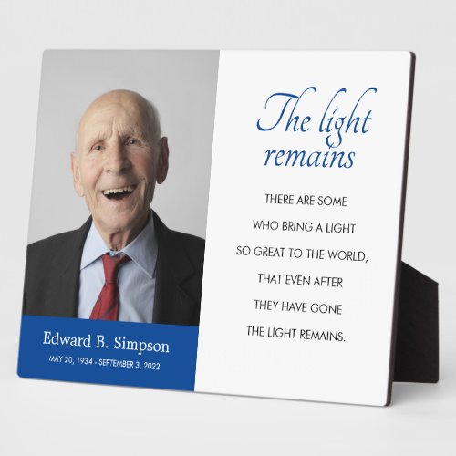 Blue The Light Remains Funeral Memorial Poem Photo Plaque