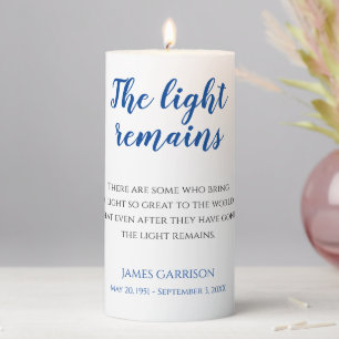 Blue The Light Remains Quote Memorial Service Pillar Candle