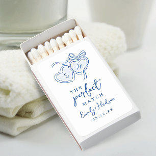 Blue The Perfect Match Hand Drawn Hearts Monogram