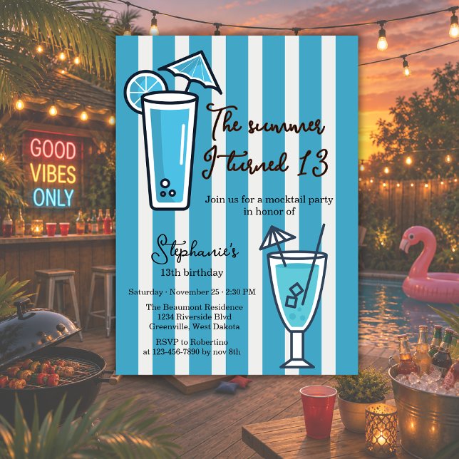 Blue The Summer I Turned 13 Mocktail Birthday Invitation (Creator Uploaded)
