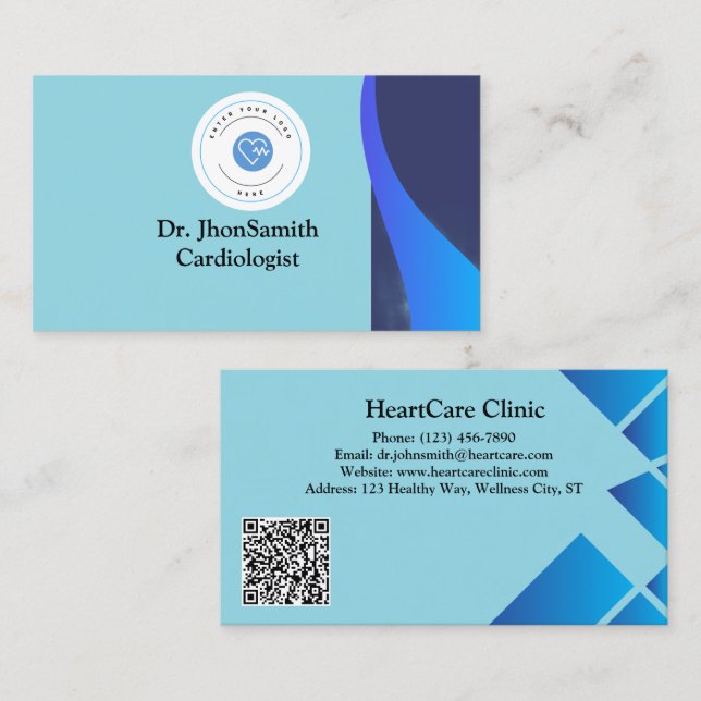  Blue theme Customized Logo QR Doctor Business Card (Front/Back)