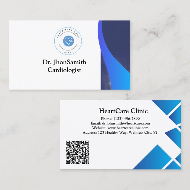  Blue theme Customized Logo QR Doctor Business Card (Front/Back)