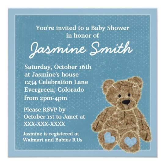 Blue theme teddy bear baby shower invitations | Zazzle.com