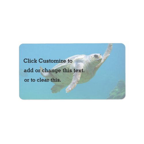 Blue Themed A Sea Turtle Swims In Clear Blue Wate Label