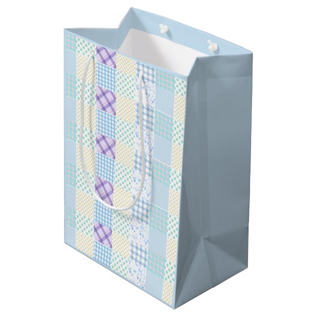Blue-Themed Check Pattern Medium Gift Bag (Back Angled)