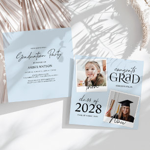 Blue Then And Now   2 Photo Graduation Invitation