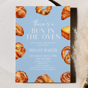 Blue There's A Bun In The Oven Bread Baby Shower Invitation