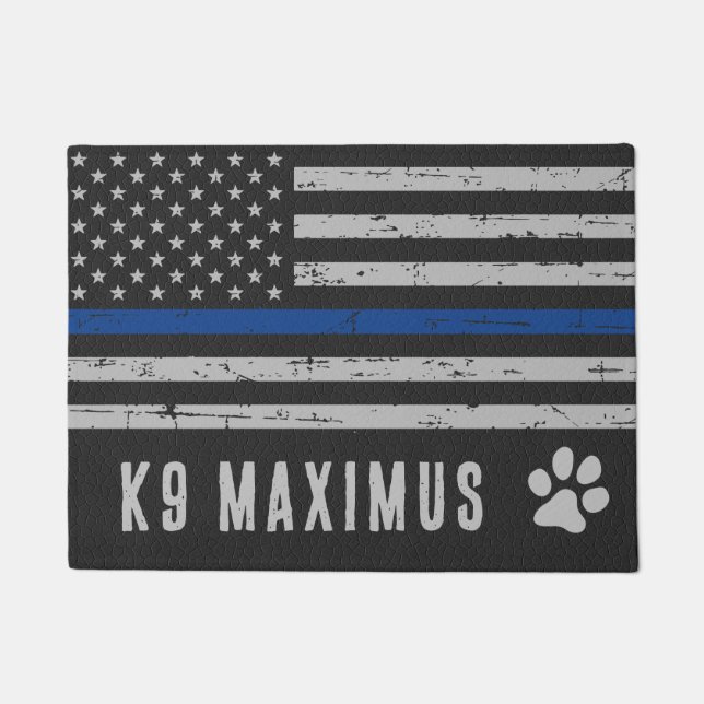 Blue Thin Line - Dog Paw - Police K9 Doormat (Front)