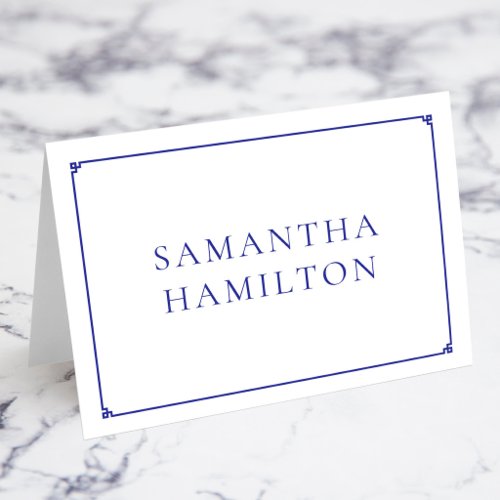 Blue Thin Line Greek Key Border Name Place Cards