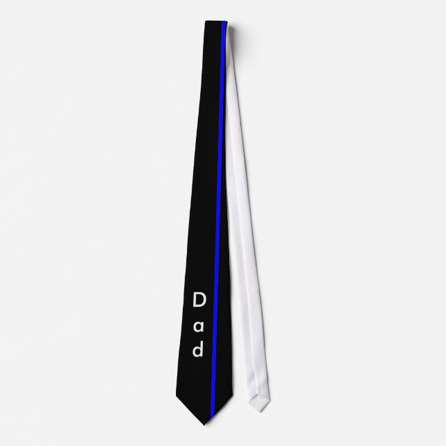 Blue Thin Vertical Line on Black Dad Neck Tie (Front)