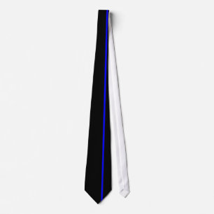 Blue Thin Vertical Line on Black Offset Right Neck Tie