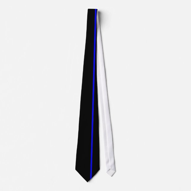 Blue Thin Vertical Line on Black Offset Right Neck Tie (Front)