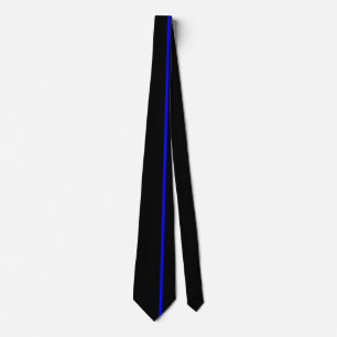 Blue Thin Vertical Line on Black Offset Right Neck Tie