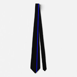 Blue Thin Vertical Line on Black Offset Right Neck Tie
